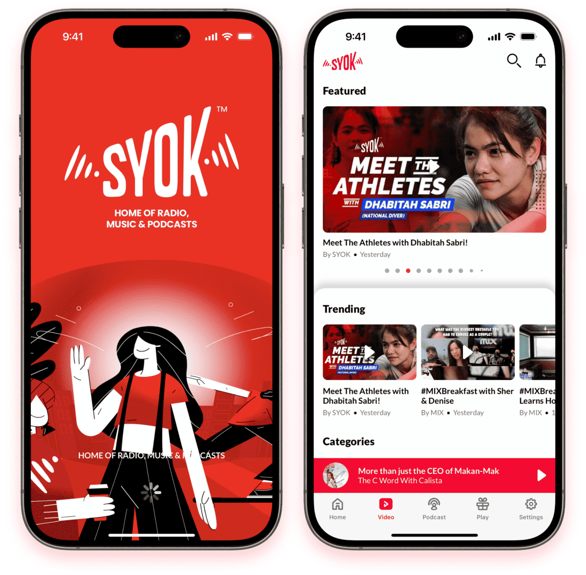 Screenshot of the Syok iOS and Android mobile app, developed for Astro Radio, Malaysia